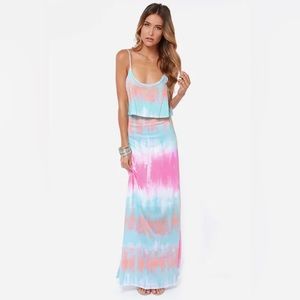 Lulus Never Say Tie-Dye blue maxi dress